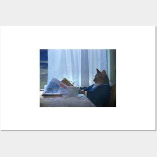 Cat Reading Newspaper Posters and Art